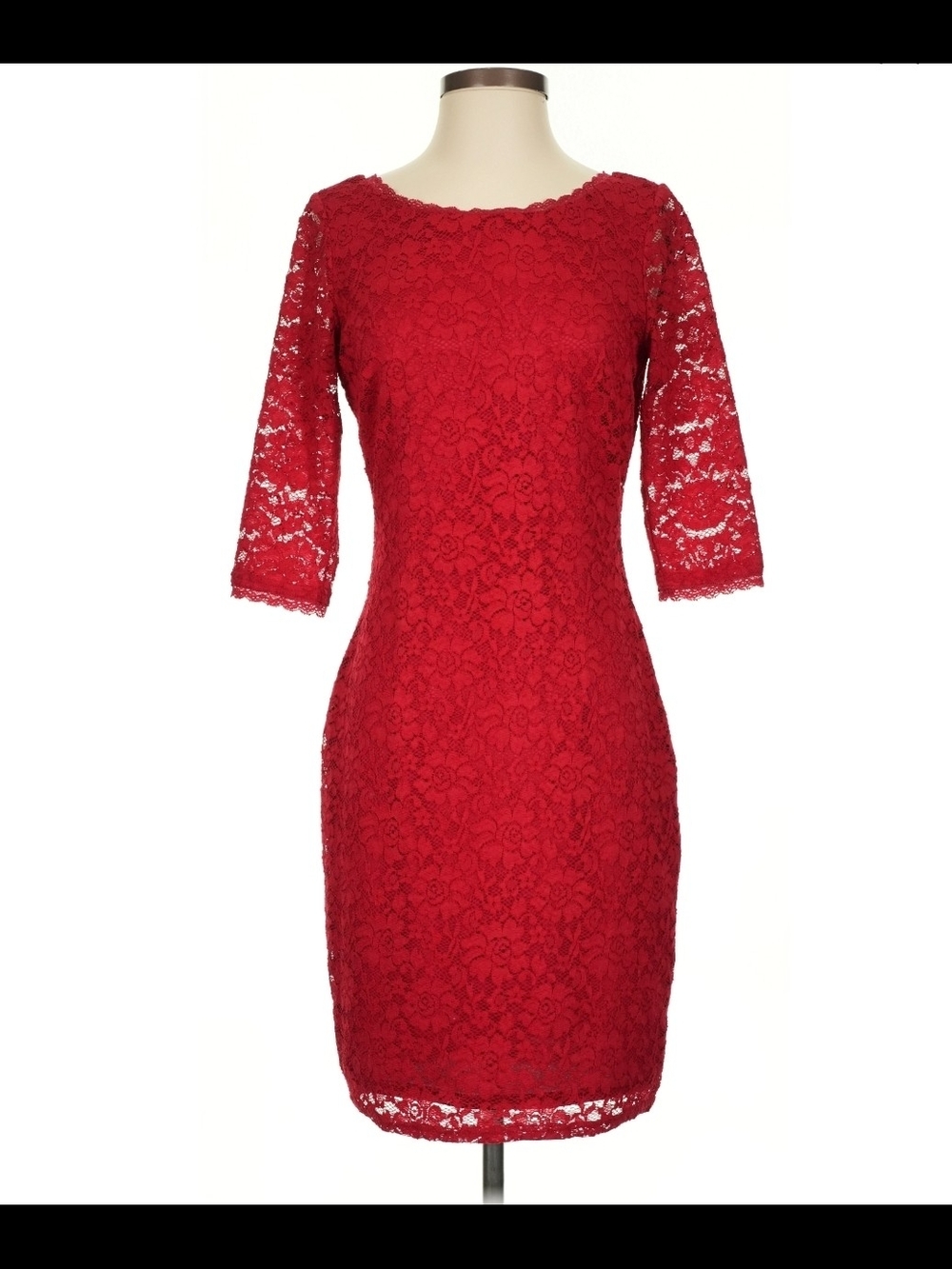 Laundry by Shelli Segal Cocktail Midi Dress - Sheath Boatneck 3/4 Sleeve Size 2